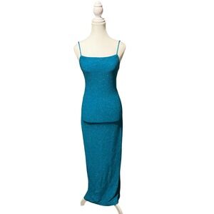 City Triangles Sparkle Maxi Dress •‎ Crisscross Back • Teal Glitter • Size S